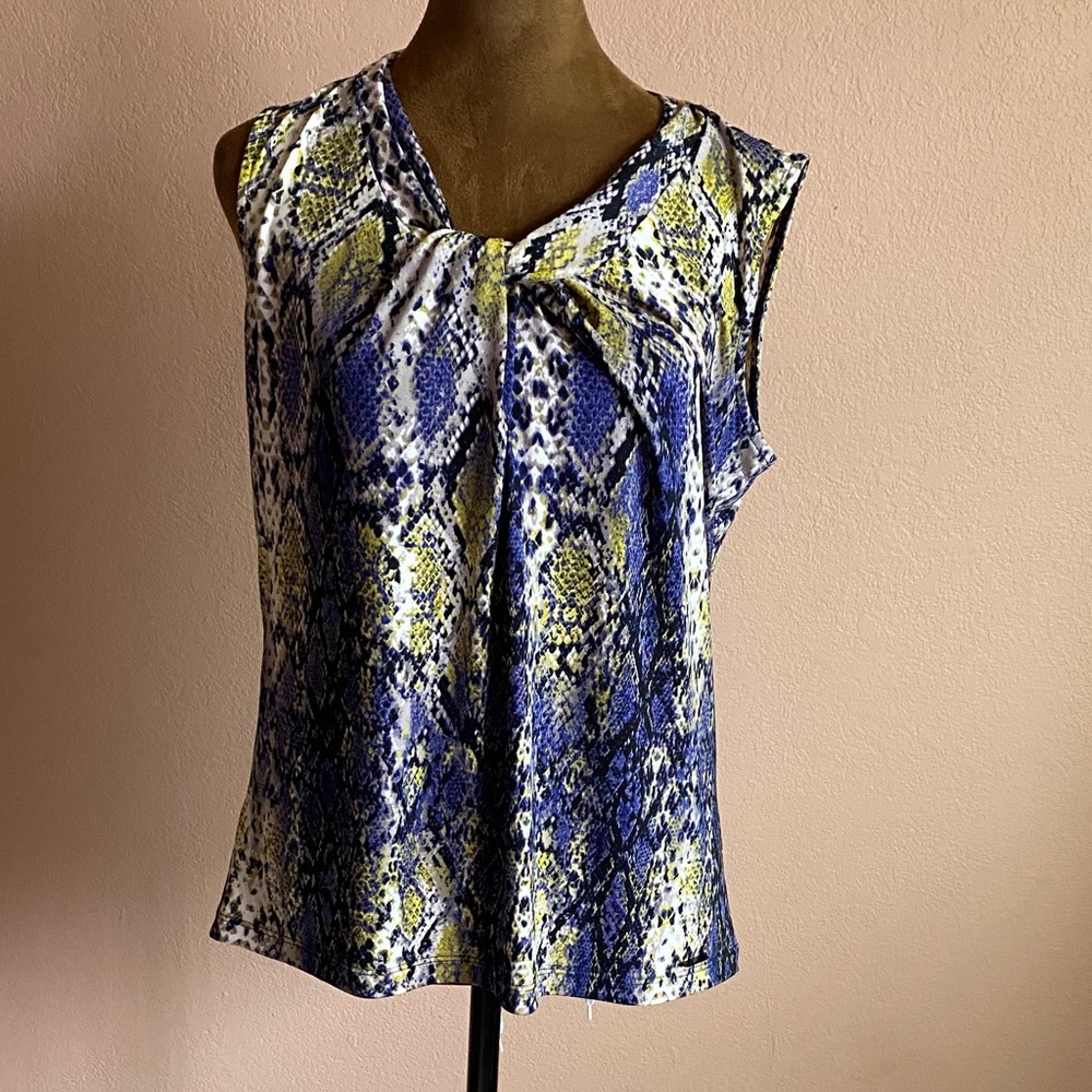 Calvin Klein Blue and Yellow Patterned Blouse